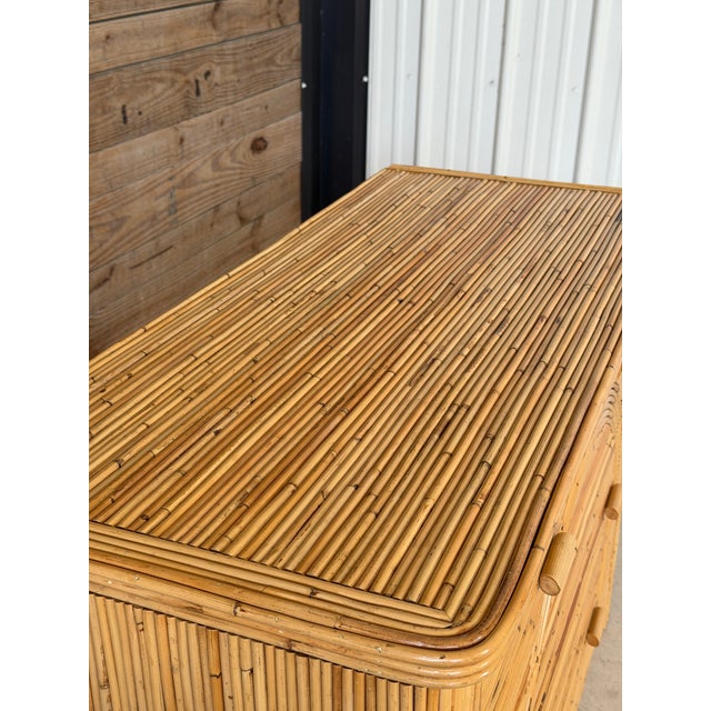 Contemporary Vintage Restored Organic Modern Pencil Reed Rattan Arch Front Dresser For Sale - Image 3 of 12