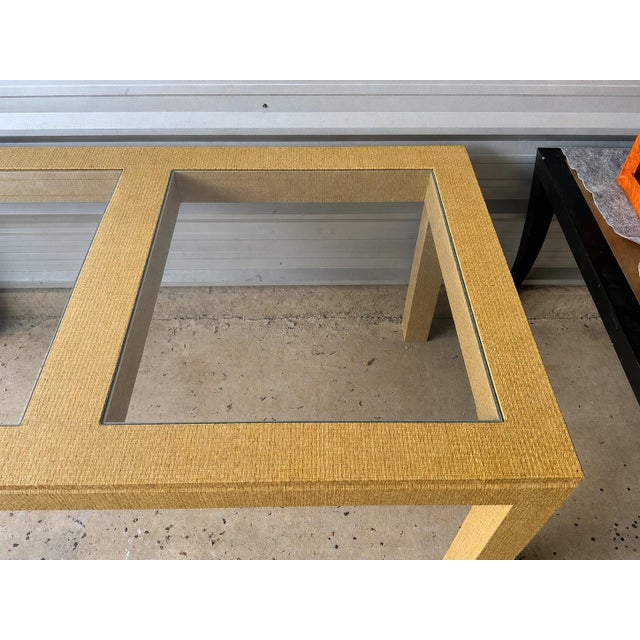 1970s Karl Springer Style Organic Modern Grasscloth Ming Form Dining Table or Desk For Sale - Image 9 of 10