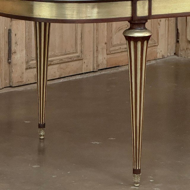 Brass Grand Antique French Louis XVI Mahogany Dining Table With Carrara Marble Top For Sale - Image 8 of 18