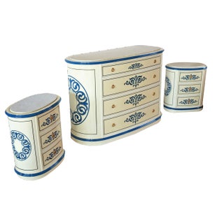 Marble Top Oval Dresser & Bedside Tables, Set of 3 For Sale