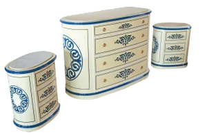 Marble Top Oval Dresser & Bedside Tables, Set of 3