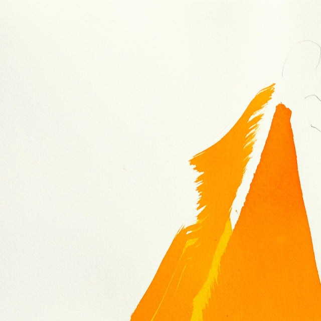 Abstract The Marigold Dress 1 - Abstract Flowy Minimalist Yellow Figurative Ink Painting on Paper by Bettina Mauel For Sale - Image 3 of 6