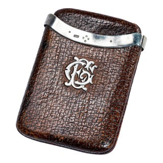 Victorian Antique Leather Sterling Silver Cigar Case Holder Tobacciana For Sale