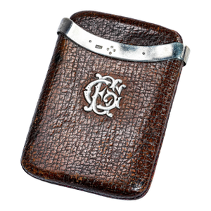 Victorian Antique Leather Sterling Silver Cigar Case Holder Tobacciana