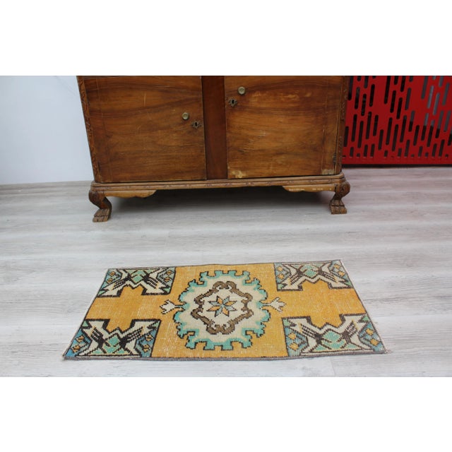 Mustard Turkish Mini Rug - 17 "X 30.5" For Sale - Image 8 of 9