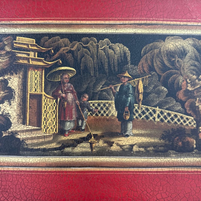 English Regency Papier Mâché Chinoiserie Tray With Garden Scene For Sale - Image 4 of 5