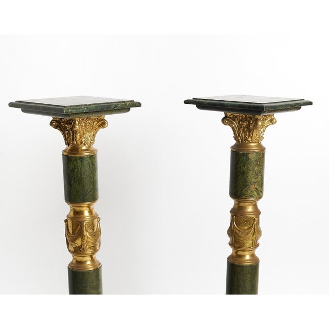 Mid 20th Century Italian Empire Style Gilt-Bronze / Green Marble Pedestals For Sale - Image 5 of 11