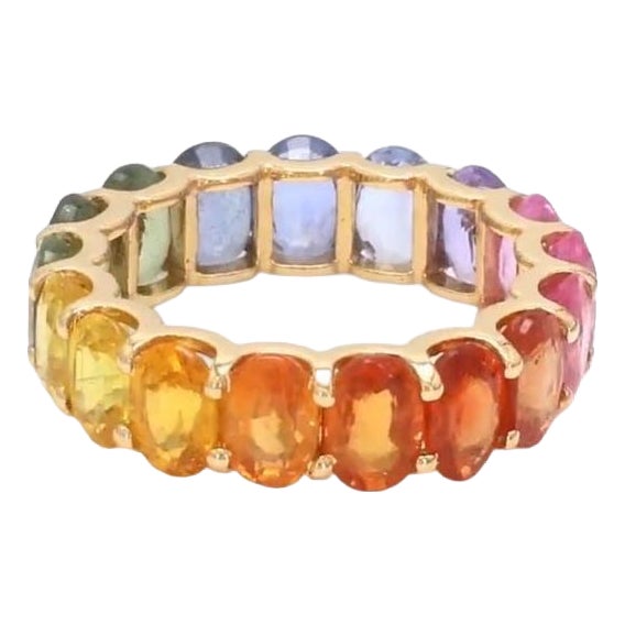 Natural 6.49 cts rainbow sapphire ring gold For Sale