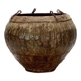 20th Century Steel Riveted Indian Grain Scale Vessel or Pot For Sale