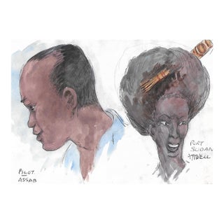 Ivy Attwell African Portraits Double Sided Watercolor For Sale