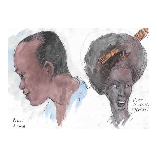Ivy Attwell African Portraits Double Sided Watercolor For Sale
