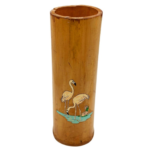 1930 Art Deco Pink Flamingo Delta Chi Leges Fraternity Bamboo Vase For Sale - Image 4 of 8