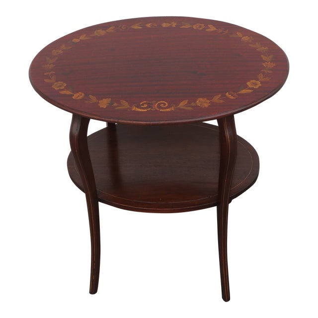 Victorian 1890s Inlay Two Tier Oval Side End Table For Sale