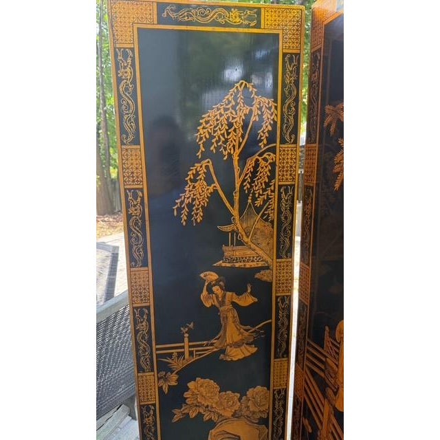 Vintage Chinese Chinoiserie 4-Panel Room Divider / Screen For Sale In Boston - Image 6 of 16