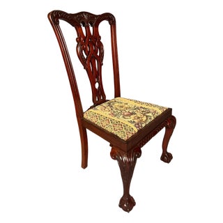 Antique Chippendale Style Mahogany Side Chair Set of 4 With Floral Upholstery, C. 1890 For Sale