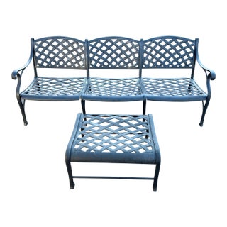 Cast Aluminum Hanamint Bench and Ottoman ** For Sale