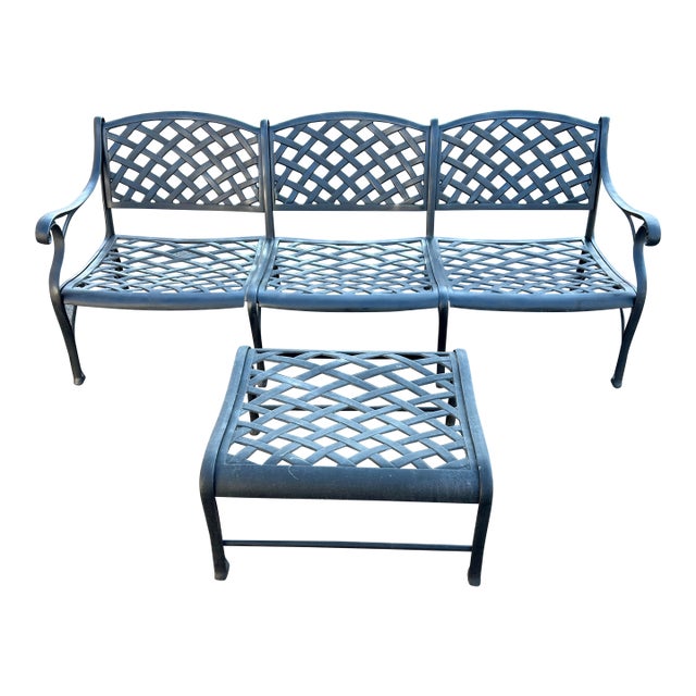 Cast Aluminum Hanamint Bench and Ottoman ** For Sale