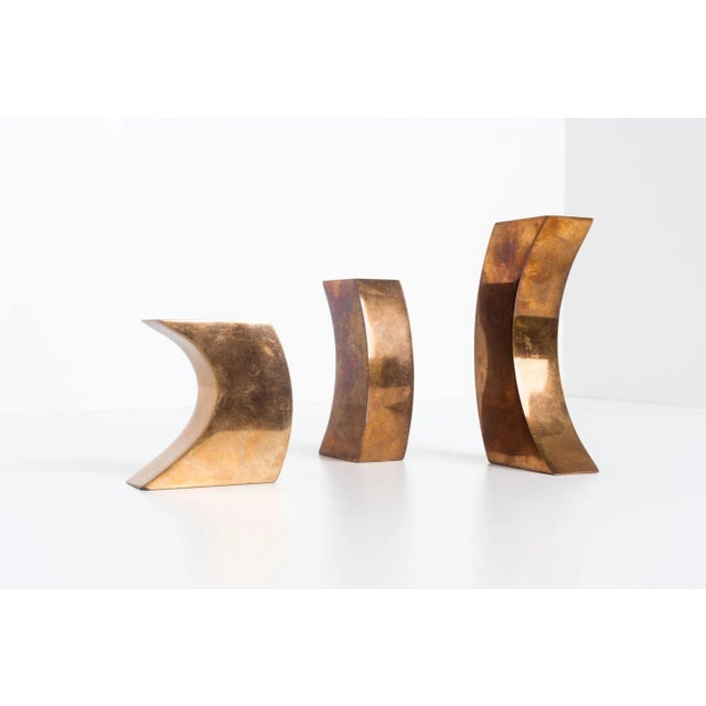 Set of 3 Vintage Solid Bronze Candle Holders by Monique Gerber For Sale - Image 4 of 8