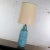 Handsome very large mid-century modern ceramic table lamp with a gorgeous turquoise lava glaze and its original shade done...