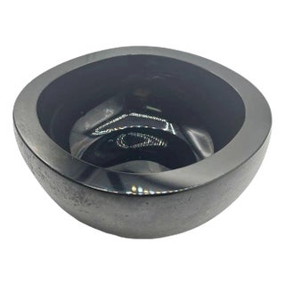 Mid 20th Century Italian Murano Black Art Glass Bowl Signed Boudin Murano For Sale