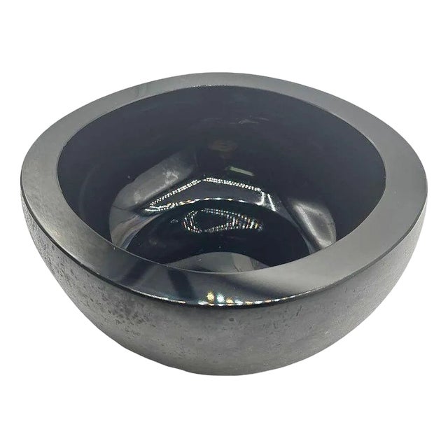 Mid 20th Century Italian Murano Black Art Glass Bowl Signed Boudin Murano For Sale