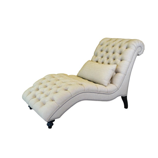 Traditional Lexington Upholstery Traditional Beige Tufted Althena Chaise Lounge For Sale - Image 3 of 12