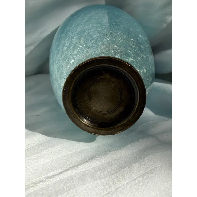 Japanese Cloisonne Enamel Vase Wisteria Ice Blue Ground 7 in Antique Meiji Era For Sale - Image 10 of 14