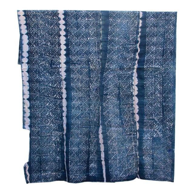 Diamond Maze Indigo Mud Cloth Throw For Sale