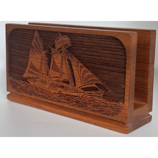 LastCHANCE!Mid 20th Century American Walnut Maritime Nautical Motif Napkin Holder For Sale - Image 4 of 10