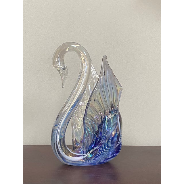 Contemporary Contemporary Signed Stuart Abelman Iridescent Art Glass Swan Sculpture For Sale - Image 3 of 15