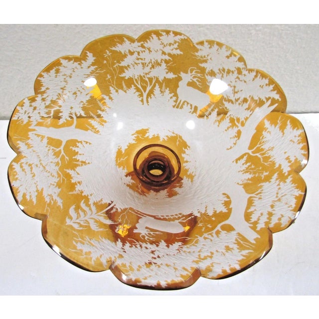 Glass Mid 19th Century Bohemian Amber Compote Cut Crystal Engraved Country Scene of Deer For Sale - Image 7 of 12
