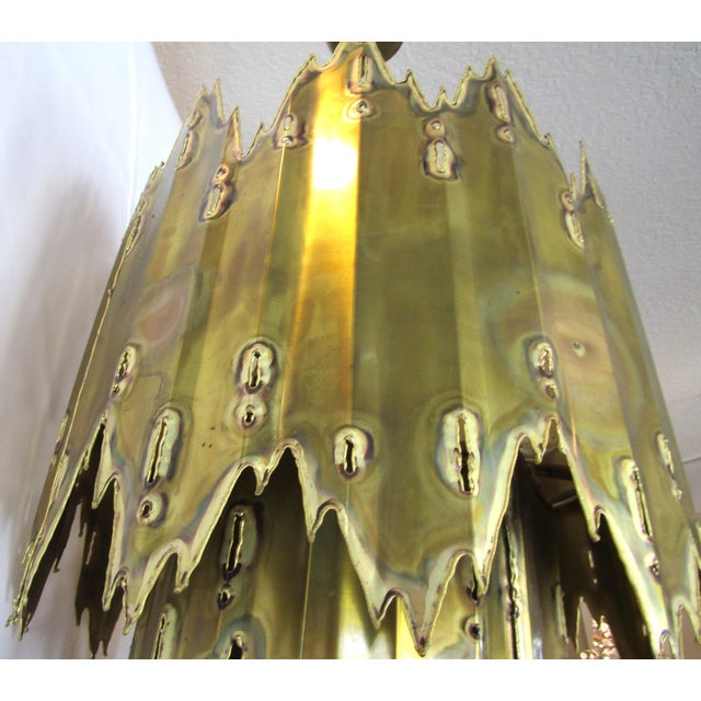 1970s Mid Century Modern Tom Greene Torch Cut Brass Brutalist Chandeliers - a Pair For Sale - Image 13 of 18