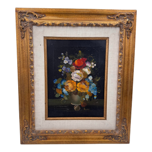 Vintage Floral Still Life Oil Painting in Ornate Gold Frame — Signed Ranini