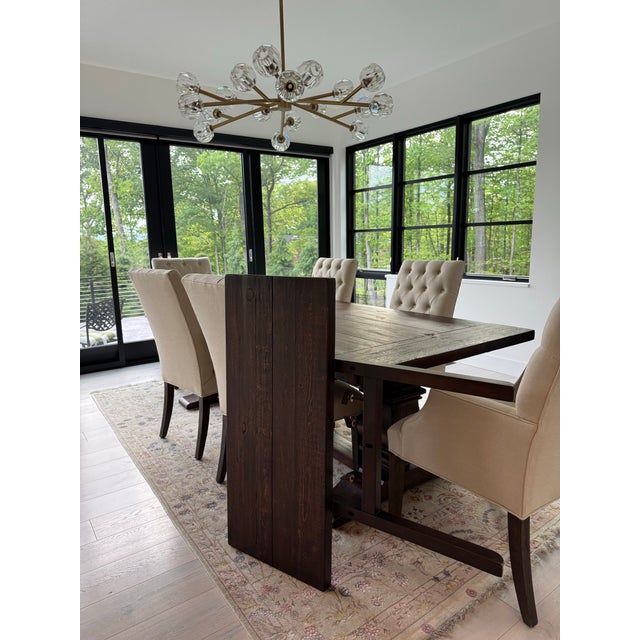 Brown Restoration Hardware Salvaged Wood Trestle Extension Dining Table With 6 Bennett Parsons Chairs For Sale - Image 8 of 12