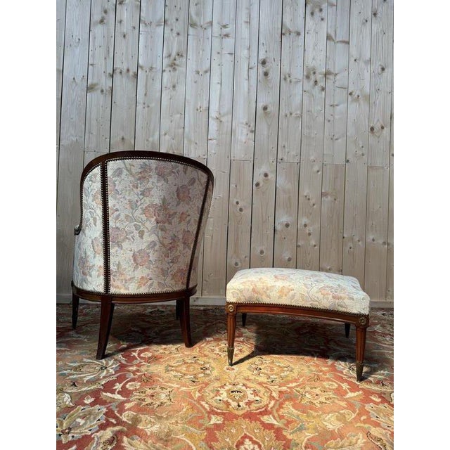 Set of Louis XVI Gondola Armchair and Ottoman in Mahogany For Sale - Image 6 of 7