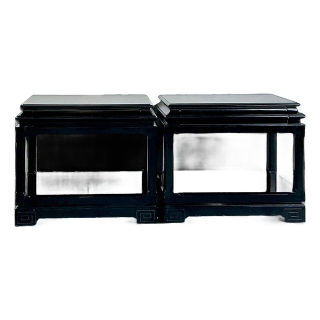 Vintage Ralph Lauren Chinoiserie Black Lacquered Side Tables - A Pair For Sale