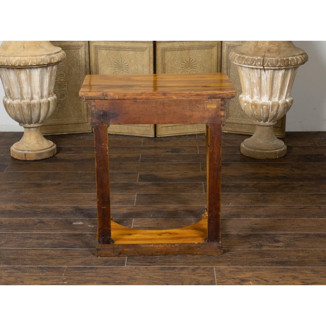 Brown 19th Century Biedermeier Walnut Console Table with Large Volutes, Pilasters and Gilt Accents For Sale - Image 8 of 12