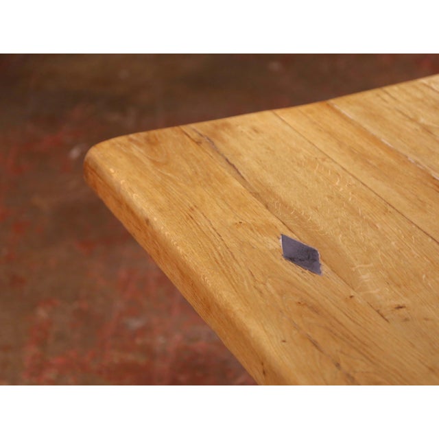 Late 19th Century 19th Century French Provincial Bleached Oak Refectory Trestle Farm Table For Sale - Image 5 of 8