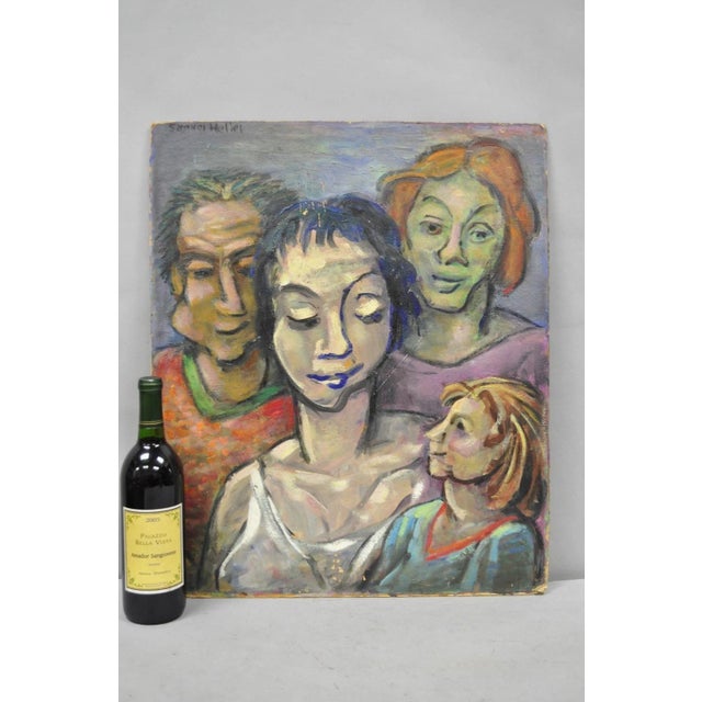 Vintage Samuel Heller "Family Portrait W/ Child B" Oil on Board Painting Signed For Sale - Image 10 of 10