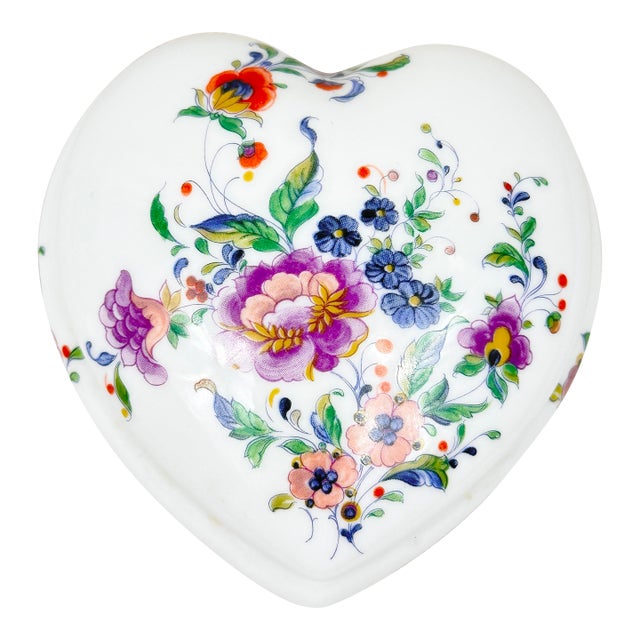 Vintage Limoges Heart Shaped Floral Box For Sale
