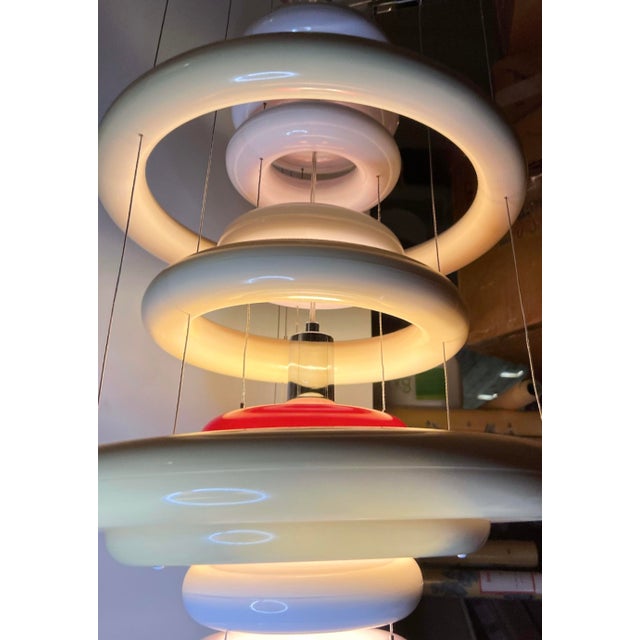 1970s Verner Panton Verpan Ufo Chandelier, White, Red, Chrome, Denmark, 1975, 2015 For Sale - Image 5 of 12