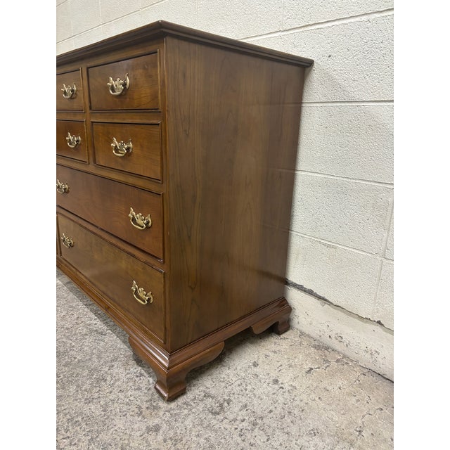 Brown Vintage Stickley Cherry 10 Drawer Chippendale Style Dresser For Sale - Image 8 of 12