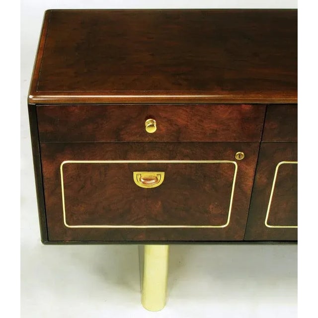 Romweber Burled Walnut and Brass Campaign-Modern Credenza For Sale In Chicago - Image 6 of 10