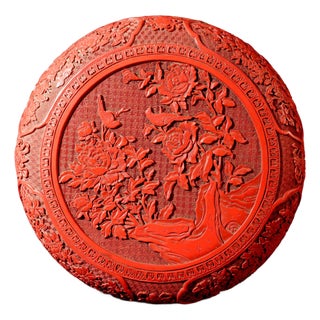 Chinese Carved Cinnabar Red Lacquer Circular Box and Cover For Sale