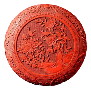 Chinese Carved Cinnabar Red Lacquer Circular Box and Cover