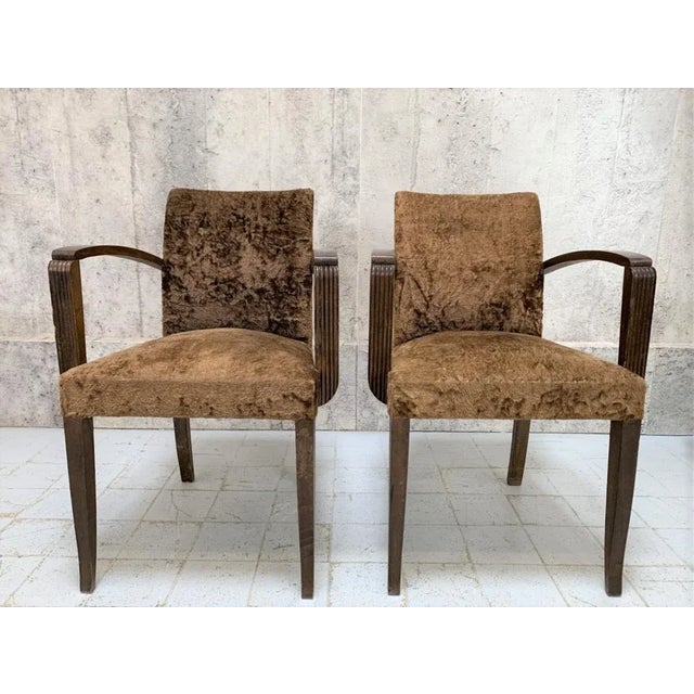 Brown Set of Velvet Bridge Chairs, 1930s For Sale - Image 8 of 9