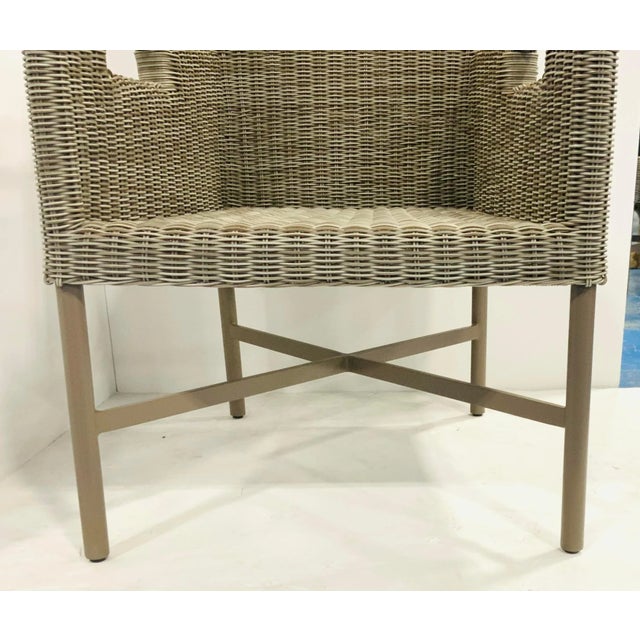 Gray Thomas Pheasant for Baker / McGuire Modern Gray Woven Resin Outdoor Dining Chairs Pair For Sale - Image 8 of 8