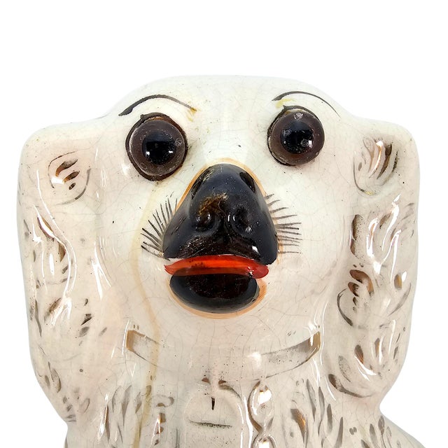 Ceramic Antique Victorian Staffordshire Spaniel Dogs Amber Glass Eyes England C1880 Pair For Sale - Image 7 of 18