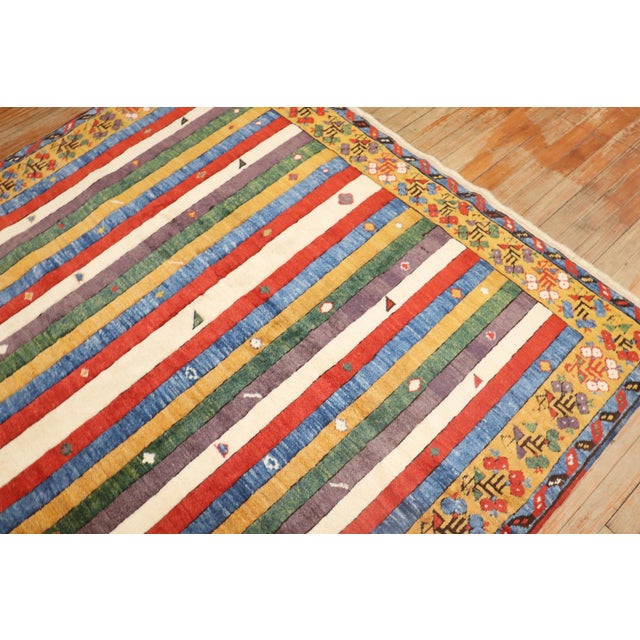 Late 20th Century Vintage Zabihi Collection Inspired Striped Turkish Konya Square Rug - 6' x 7'3" For Sale - Image 5 of 9