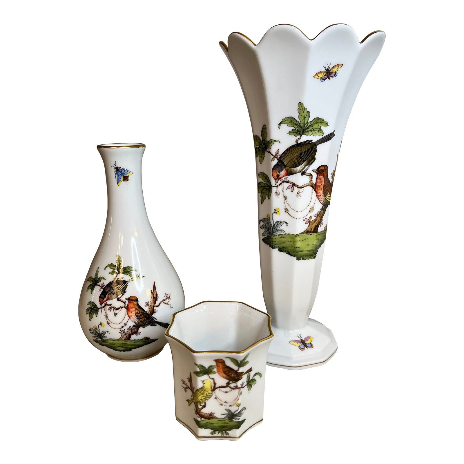 Herend Rothschild Bird 3 Vase Set Chairish